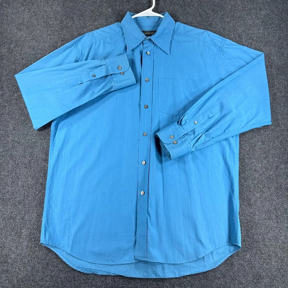 Banana Republic Button Down Mens L Large Turquoise Blue Long Sleeve Cotton Shirt